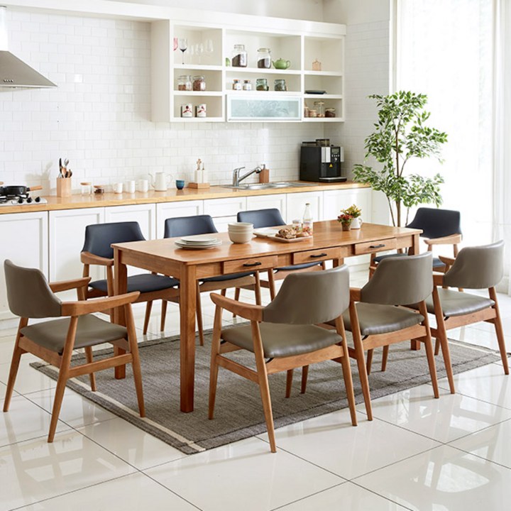 디자이너스룸 이스테지아 원목 8인 식탁 세트 B, 카멜