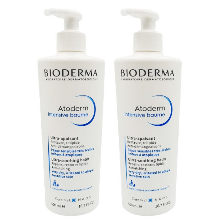 정품100 빠른발송고보습 바이오더마 아토덤 인텐시브 밤 500ml 촉촉함 부드러운발림 저자극 어린이겸용 고보습 온가족사용 보습크림 대용량크림, 2개, 500ml
