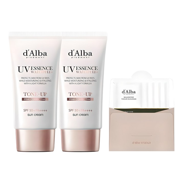 [비건뷰티] 달바 워터풀 톤업 선크림 SPF50+ PA++++ 50ml x 2p + 밸런싱 비건 젤 클렌저 15ml 세트, 1개