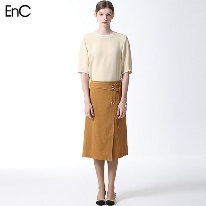 EnC 버튼 포인트 밸트장식 스커트