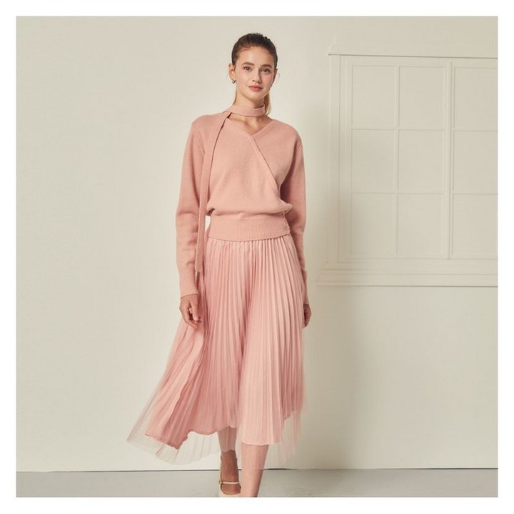 JJ지고트 타이 브이넥 랩 니트 스커트 세트 GS2P1OP211