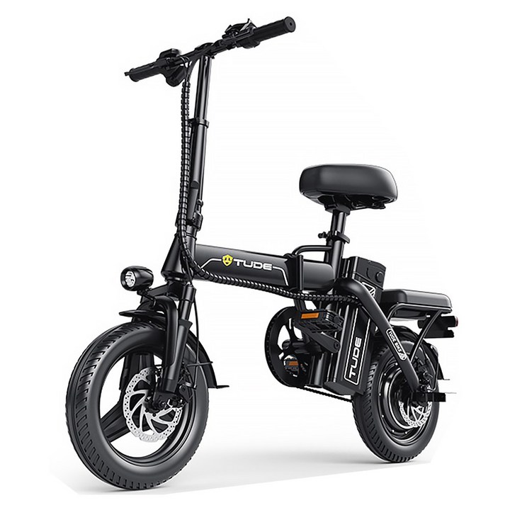 스마트 전기 자전거 서스펜션 이중 브레이크 방폭 타이어 리모콘 시동 LED 전동 자토바이, 블랙, 경량스틸