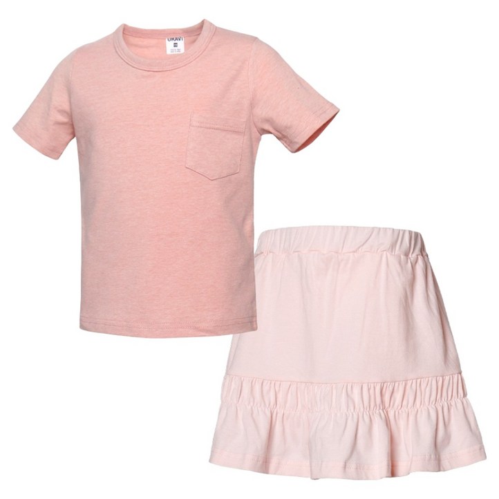 유라비 여아용 아일렛 포켓 반팔 티셔츠  록시 4부 셔링 스커트 세트