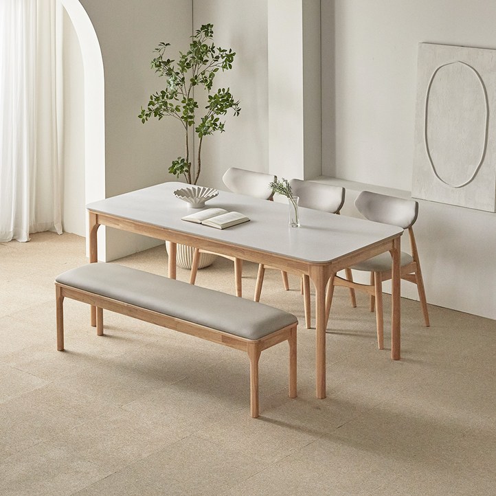 파로마 채튼 세라믹 원목식탁 1800 6인용  B리샤르 의자3p  채튼 벤치 세트 방문설치