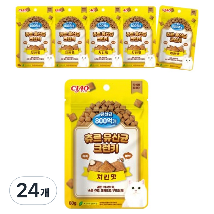 챠오츄르 고양이 츄르 유산균 크런키, 치킨, 60g, 24개