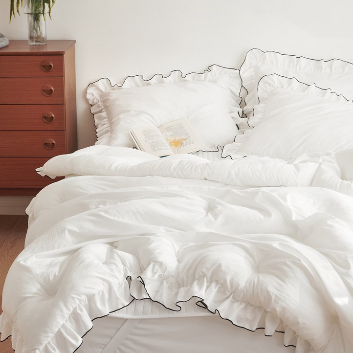 쁘리엘르 프렌치블랑 프릴 워싱 차렵 침구 세트