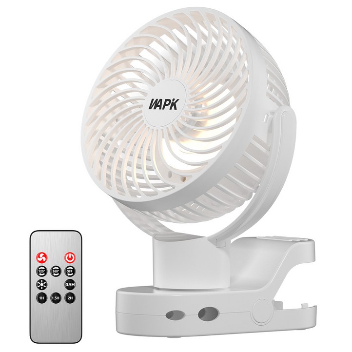 한정특가와피크 집게형 미니 무선 선풍기 F8 Pro USB충전식 탁상용 자동회전 무드등 유모차, 화이트