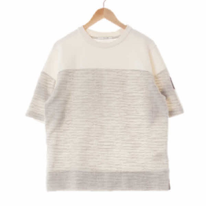 4579 지오송지오 화이트그레이 면혼방 배색라운드반팔티 105