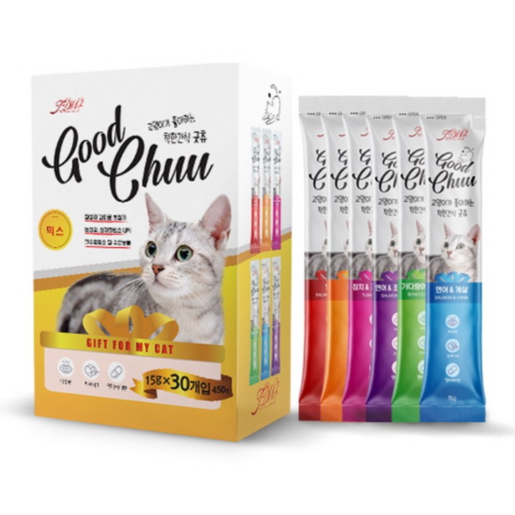 굿츄 6가지맛혼합 15g x 120개 착한간식 짜먹는 고양이간식 굿츄 6가지맛혼합 15g x 120개 착한간식 짜먹는 고양이간식