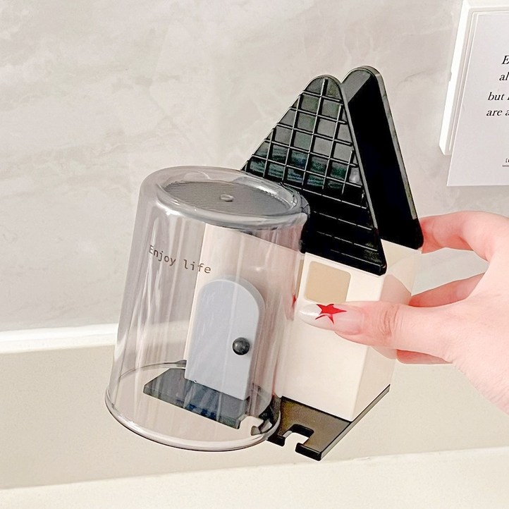 로즈소녀하우스 집모양 무타공 거꾸로 욕실 컵홀더 칫솔꽂이세트 칫솔걸이 양치컵 욕실정리대