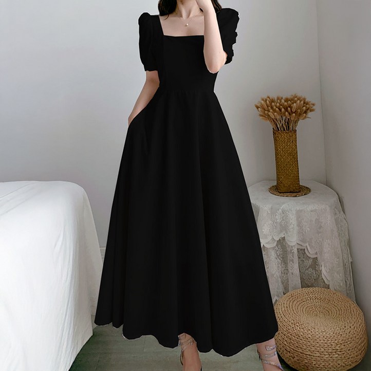 클레이스 스퀘어넥 퍼프 소매 반팔 원피스