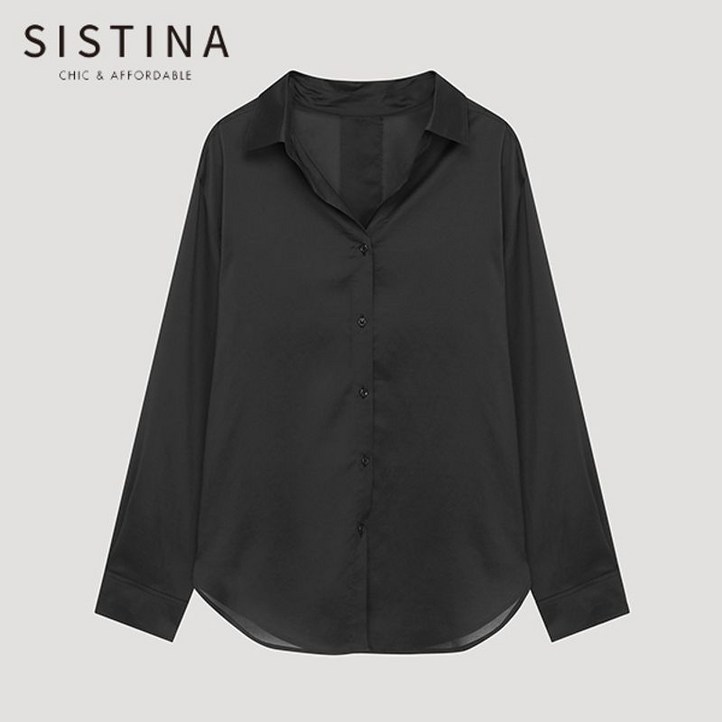 시스티나 실키 오픈 카라 셔츠 AWWSTP31060 BK