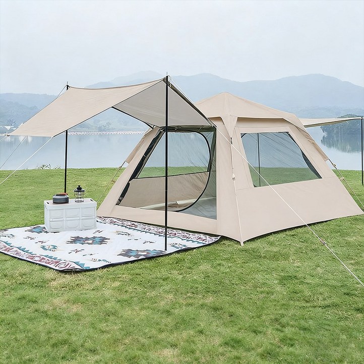 ALLILIO 캠핑텐트 자동 원터치텐트 2in1 방수 모기 방제 차양 텐트 투 도어 투 윈도우 천막 대형텐트