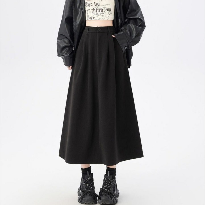 모몰라티 여성용 봄 가을 겨울  모직  플레어 A라인 하이웨이스트 미디 롱스커트