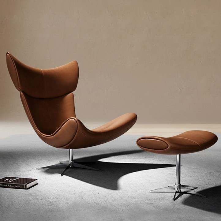 센소 북유럽 이몰라 라운지 체어 가죽 1인용 무중력 리클라이너 1인소파 풋스툴 안락의자, 1개, 브라운