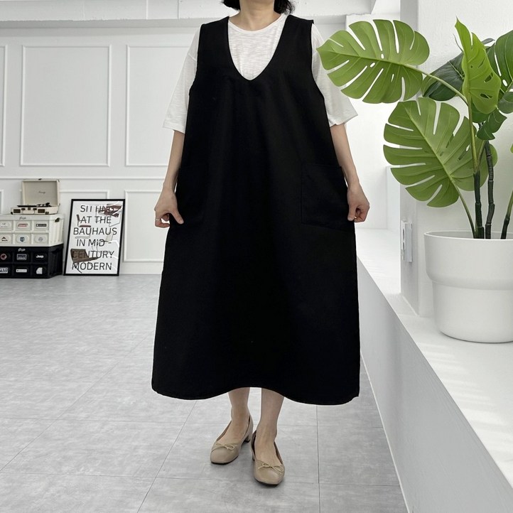 빅사이즈 자체제작 5XL V넥 베스트 롱 원피스 120130 스판 뷔스티에 조끼 레이어드 블랙