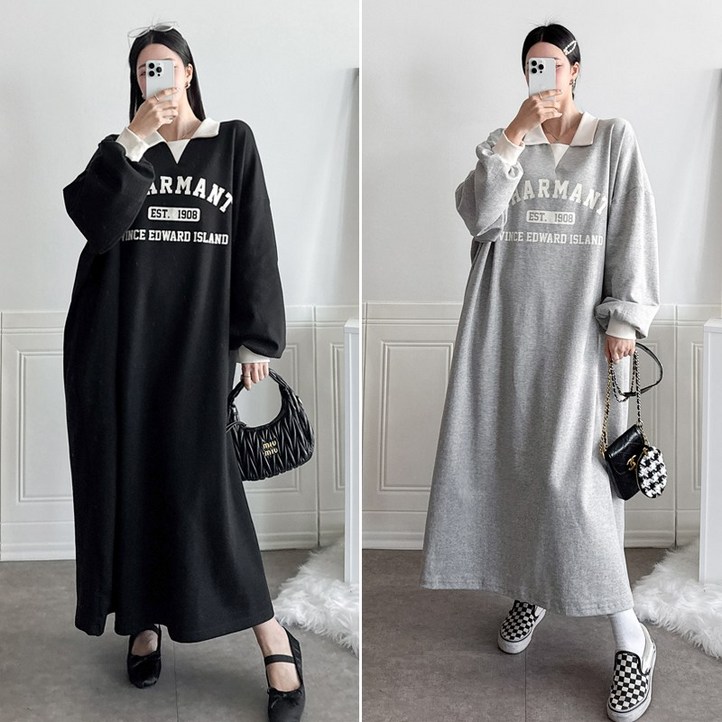 쏭걸 크고편한 면 100 레터링 롱원피스 박시 빅사이즈 원피스 오버핏 홈웨어 3667