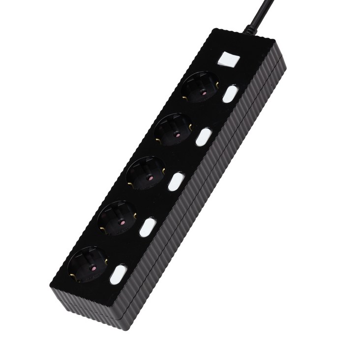파워존 웨이브 멀티탭 개별 절전 스위치 과부하차단 5구 멀티콘센트 전기코드 50cm 1.5m 3m 5m 7m, 개별 5구 블랙, 1개