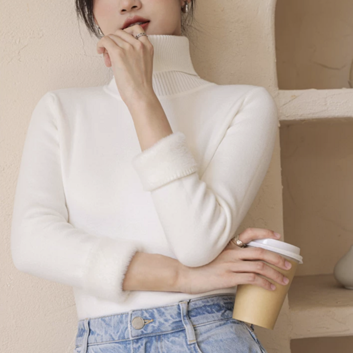 로젤라 여성 일상 방한 기모 터틀넥니트 빅사이즈 니트티 긴팔 내의