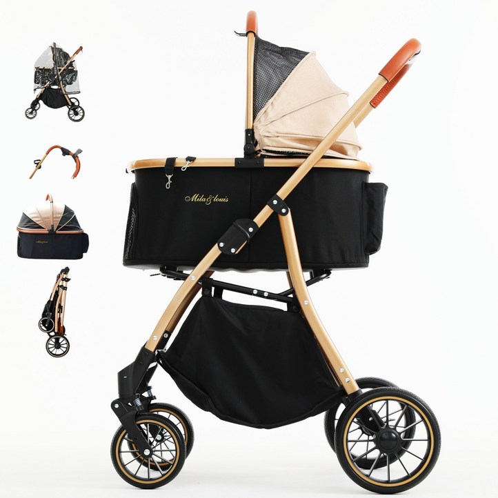 MILALOUIS 2025최신 강아지 유모차 애견유모차 원터치 퀵폴딩 강아지유모차 분리형 프리미엄 소중형견 접이식 개모차, 골드, 1개