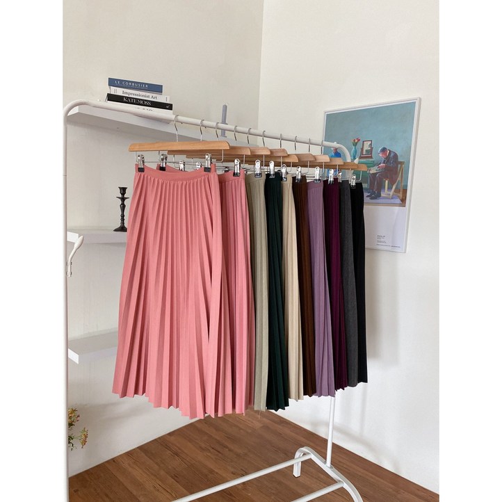 [S, M 사이즈] 모직 울 플리츠 가을 겨울 밴드 롱 스커트(9color)
