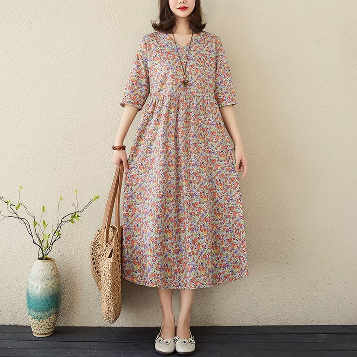 [바니드] 여름 롱 라인 데일리룩 루즈핏 인기원피스 빅사이즈  플라워 0676