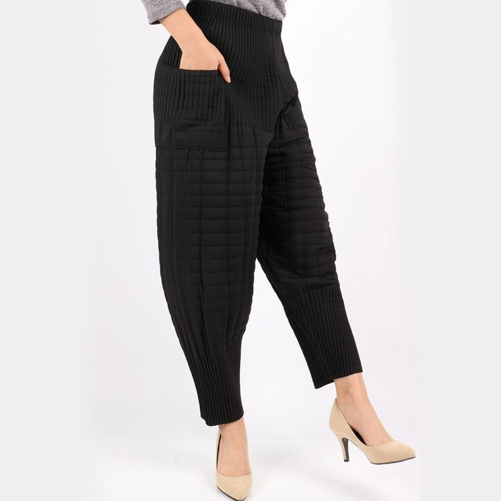 겨울D겨울여성고급누빔바지 여자 여성 누빔 고급 밴딩 스판 바지 와이드핏 보온 빅사이즈