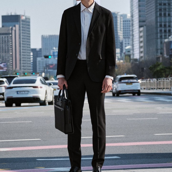 STCO 남성 여름 쿨터치 활동성좋은 신축성 수트 셋업 릴렉스핏 블랙
