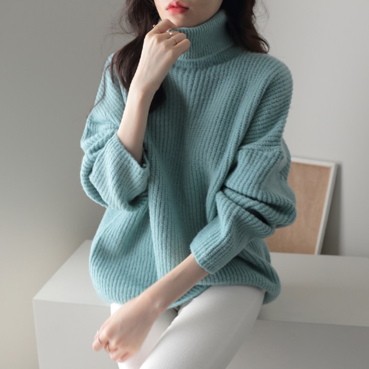 제니트 루즈핏 터틀넥 목폴라 여성용 니트 스웨터