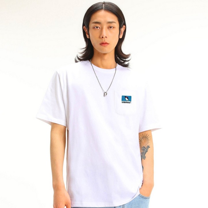 그랜피니 프리미엄 남녀공용 슈퍼 펭귄 포켓 반팔 티셔츠 GFBT210