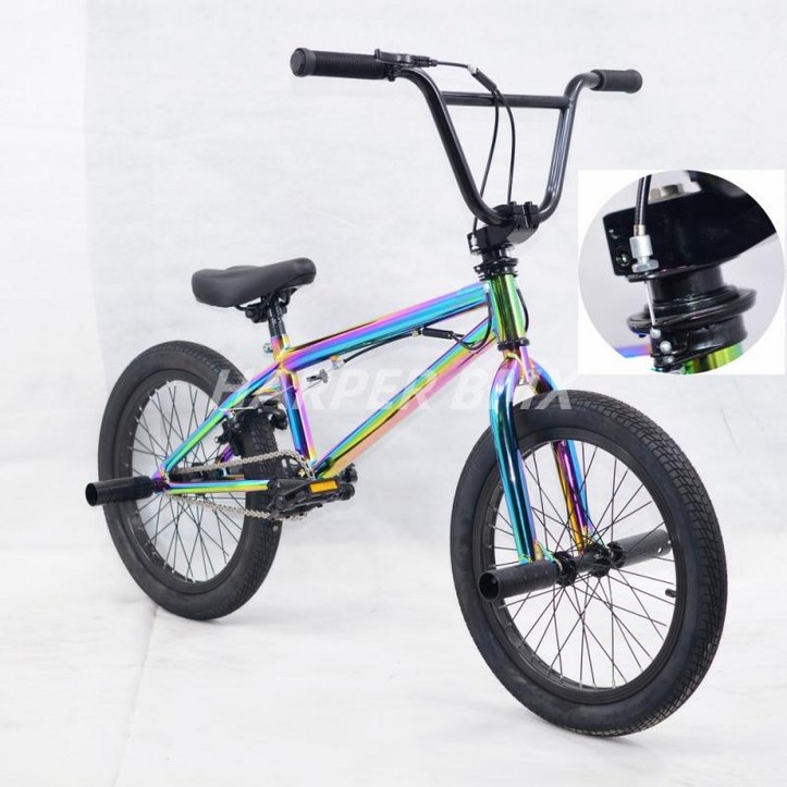 HARPER 18인치 BMX 자전거 묘기 입문용 학생 비엠엑스 소형 미니, 블랙 레인보우 HARPER 18인치 BMX 자전거 묘기 입문용 학생 비엠엑스 소형 미니, 블랙 레인보우