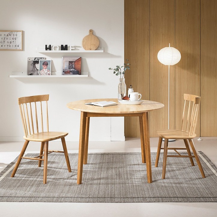 라로퍼니처 아몬드 1000 고무나무 원목 원형 테이블 식탁 2인 4인, 아몬드 원형 1000 테이블 + 의자2