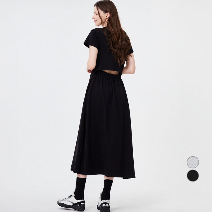 ELLE PARIS 여성용 오픈 백 플레어 롱 원피스