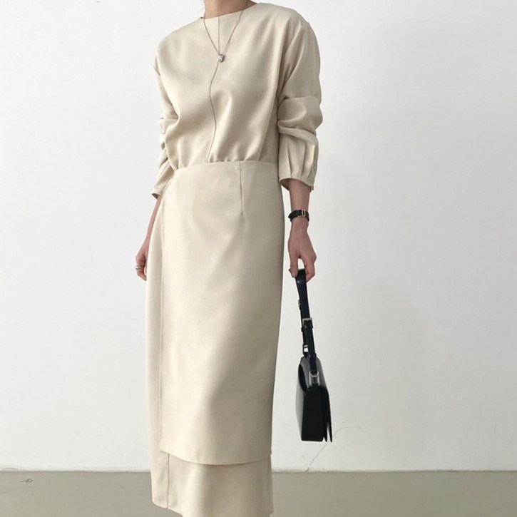 페이퍼먼츠 퍼프 소매 레이어드 스커트 탈부착 원피스 10110