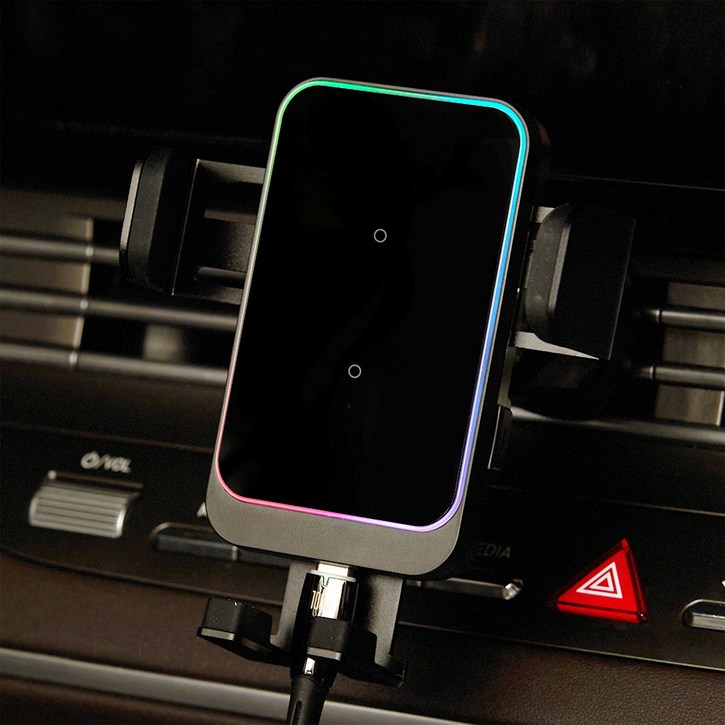 메이튼 차량용 15W 듀얼코일 FOD센서 고속 무선충전 거치대  C타입 케이블 세트 MT7705, 블랙, MT77055