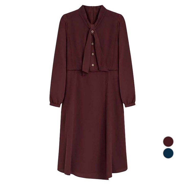 조이너스 여성용 장식 버튼 타이 플레어 원피스