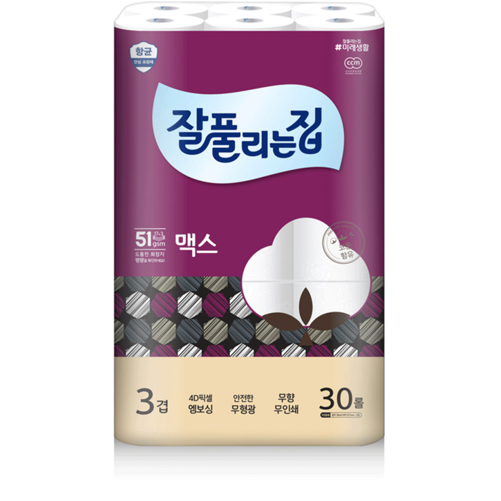 잘풀리는집 깨끗한 3겹 맥스 화장지 30m, 30롤, 1팩