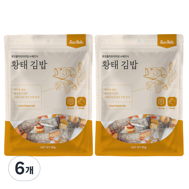 후코홀릭 강아지 황태 김밥, 혼합맛(황태/당근/고구마), 60g, 6개