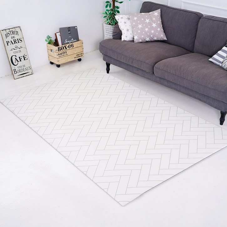 삼바텍 양면 PVC 유아놀이방매트, 헤링본화이트