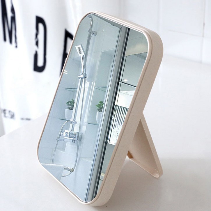 무다스 파스텔 라운드 엣지 렉탱글 휴대용 접이식 탁상 거울 두께보강형, 아이보리 4