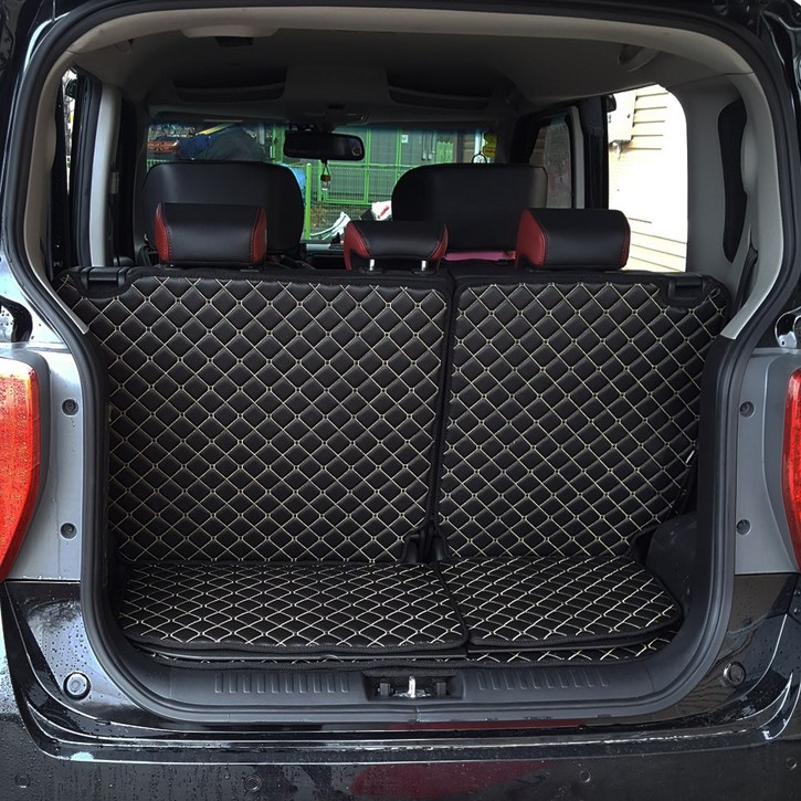 아이빌 4D 신형퀼팅 레이 자동차 트렁크매트 + 2열등받이 풀세트, 블랙+골드스티치, 옵션1 3