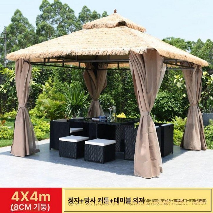 최동글 조립식바베큐장 테라스 바베큐장 천막 옥상, 기본 사용 인원, 4x4m 파빌리온+둘레 커튼+테이블의자