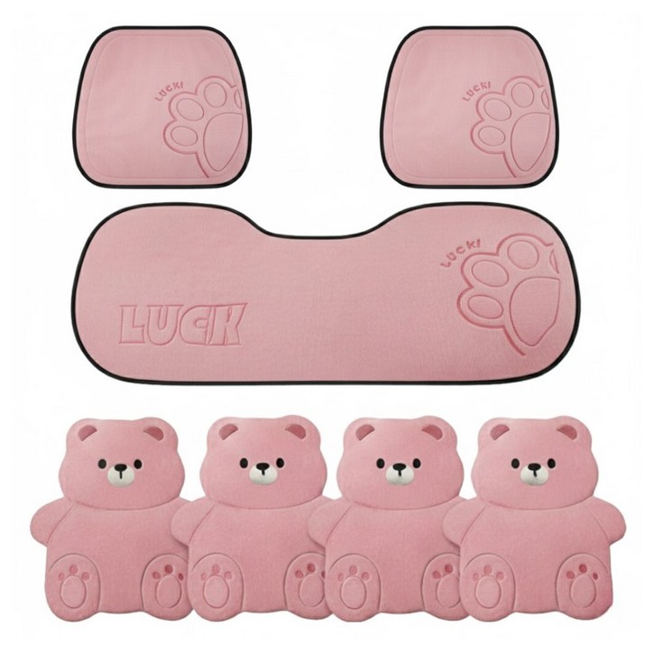 더반디 테디 곰돌이 인테리어 자동차 방석 앞좌석 뒷좌석 등받이 세트, 1세트, 테디 핑크