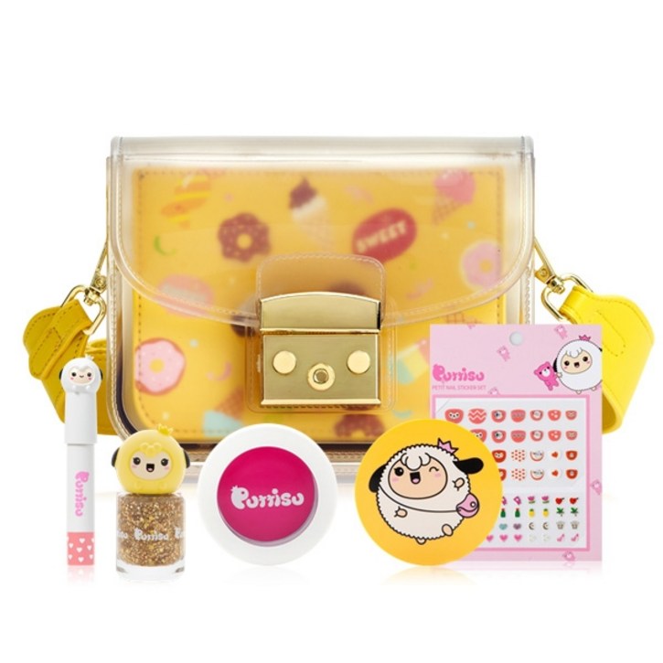 뿌띠슈 어린이 화장품 핸드백 세트 초등학생 여아 6종 선물세트 아이러브백매니큐어립크레용블러셔선쿠션스티커, 1개, 아이러브백 세트