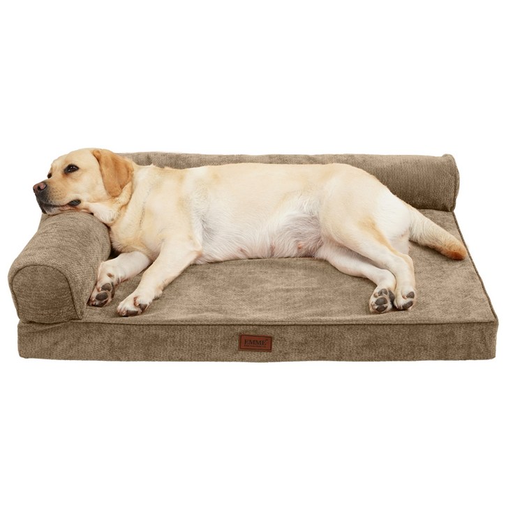 EMME L형 애견용 침대 방수방상 펫침대, 1개, 셔닐 원단-Milk Tea Brown