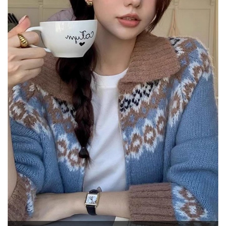 디어로우 코뮤 래글런 아가일 노르딕 니트 집업 가디건 디어로우 코뮤 래글런 아가일 노르딕 니트 집업 가디건