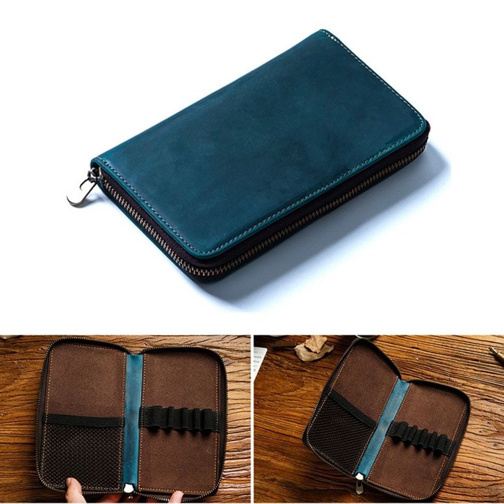 회사원 만년필 케이스 20대 가죽 펜슬 필통 클러치877EA, 블랙