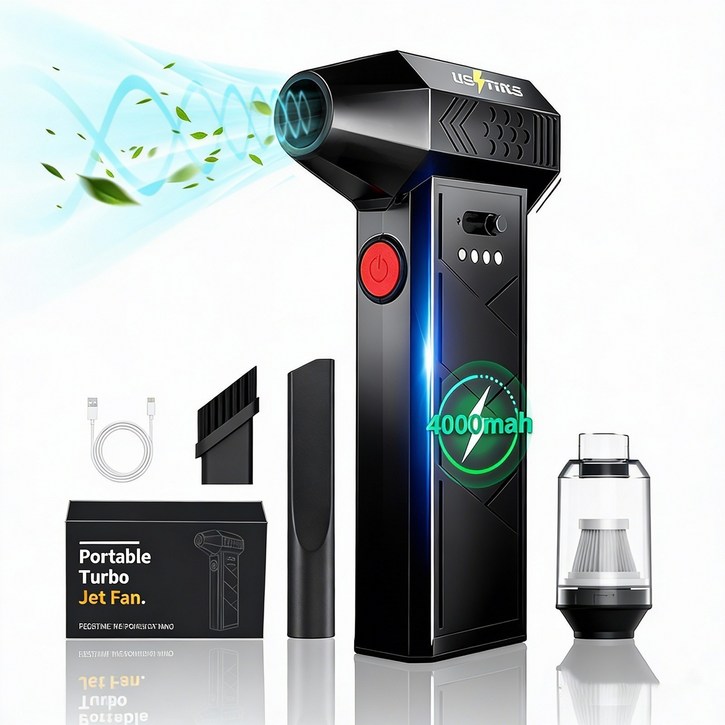 우스틴스 초강력 터보 무선 차량용 청소기+LED램프, 검정색