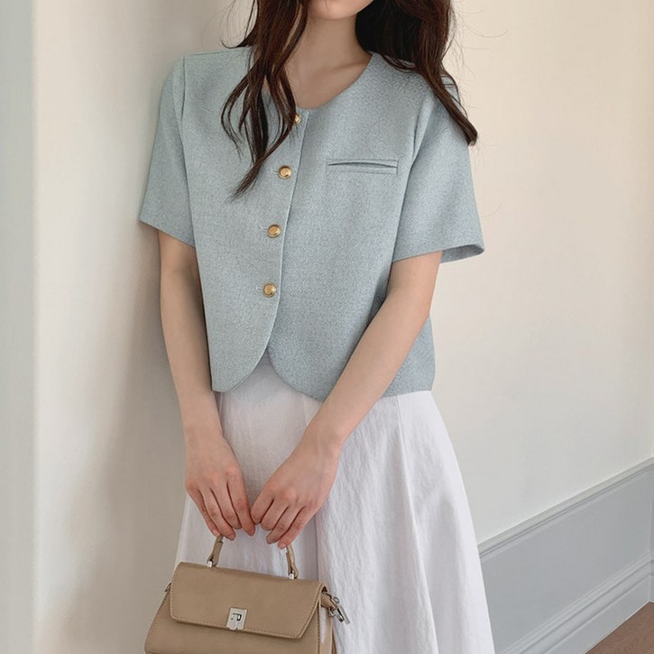 모어렌 어베인 솔리드 트위드 반팔 자켓