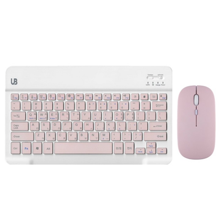 UB BK1 블루투스 무선 키보드마우스 세트, 텐키리스, 핑크 라지, BK 1